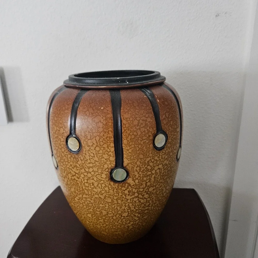 Brown Ginger Jar Decorative Urn Lidded Ceramic‎ Vase 16 inch Tall Decor Art
